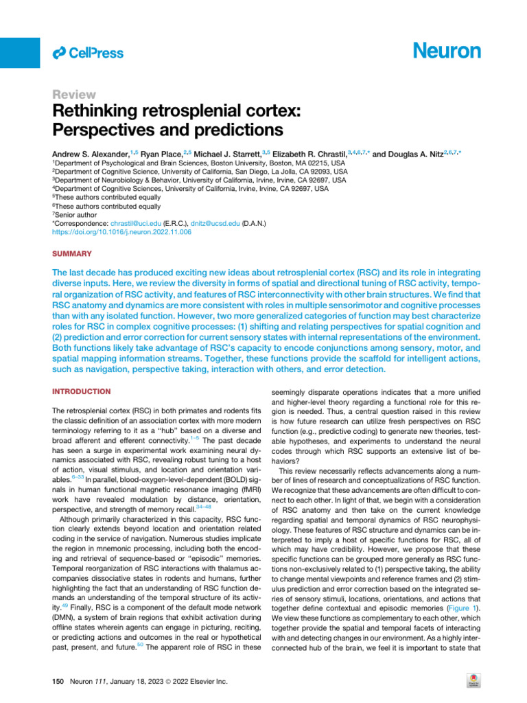 Alexander Et Al. (2022) - Rethinking Retrospenial Cortex. Perspectives ...