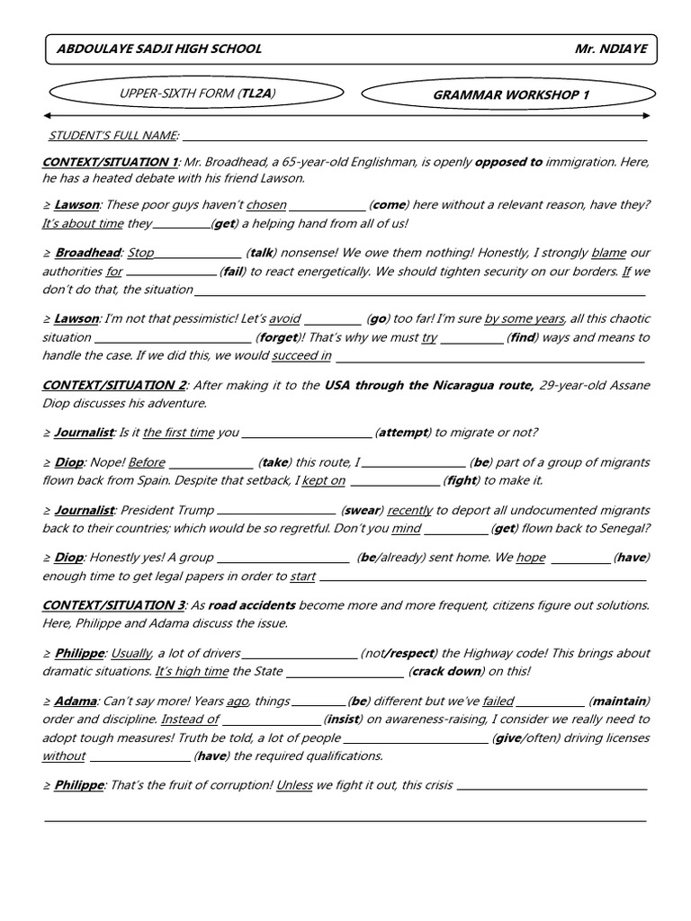 Grammar Workshop 1 Tl2a | PDF