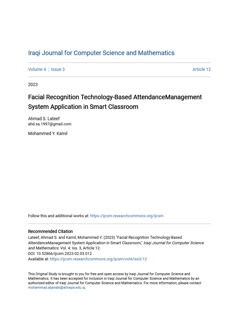 Facial Recognition Technology-Based AttendanceManagement System A | PDF ...