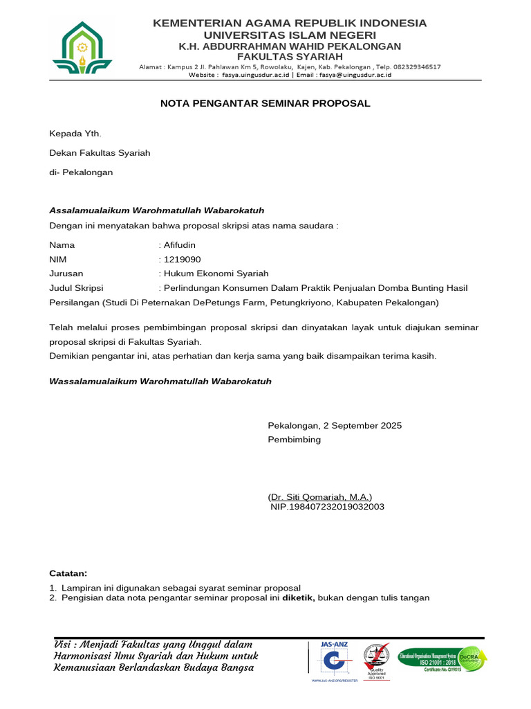 Form Nota Pengantar Seminar Proposal | PDF