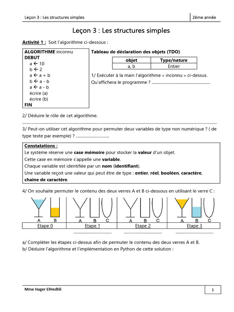 Structures simples en algorithmes et Python | PDF | Python (Langage de ...