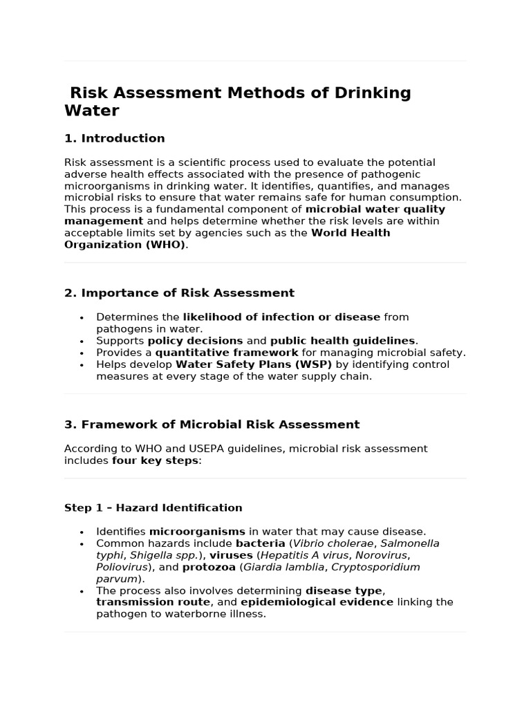 Risk Assessment Methods of Drinking Water | PDF | Drinking Water | Risk