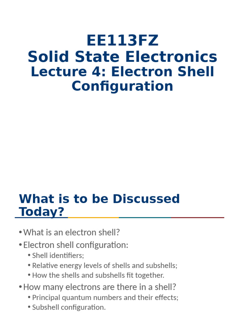 EE113 - Lecture 4 - Electron Shell Configuration | PDF | Atomic Orbital ...