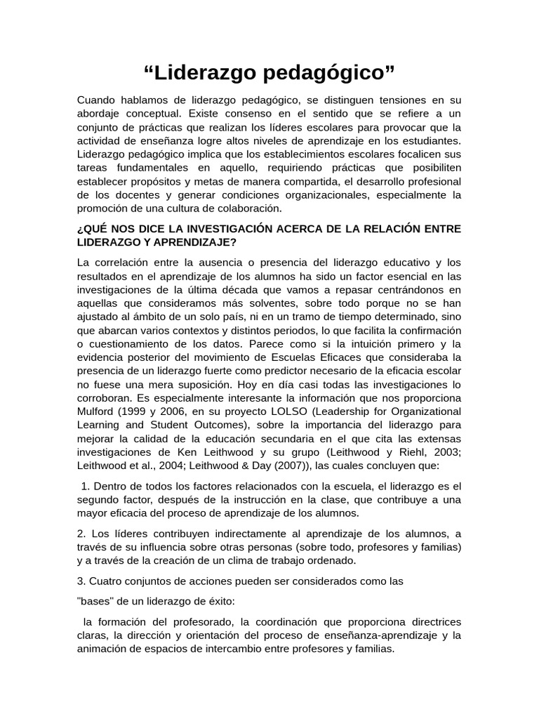 Liderazgo Pedagógico y Aprendizaje Efectivo | PDF | Enseñando | Liderazgo