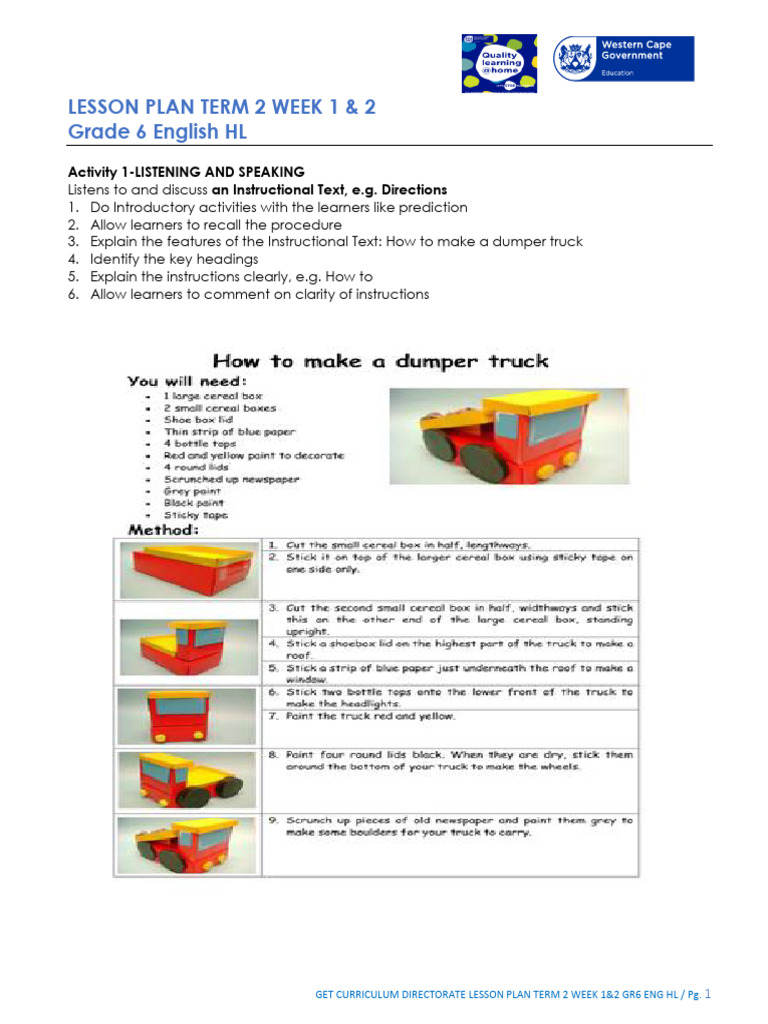 Grade 6 English Lesson Plan Term 2 | PDF | English Language | Reading ...