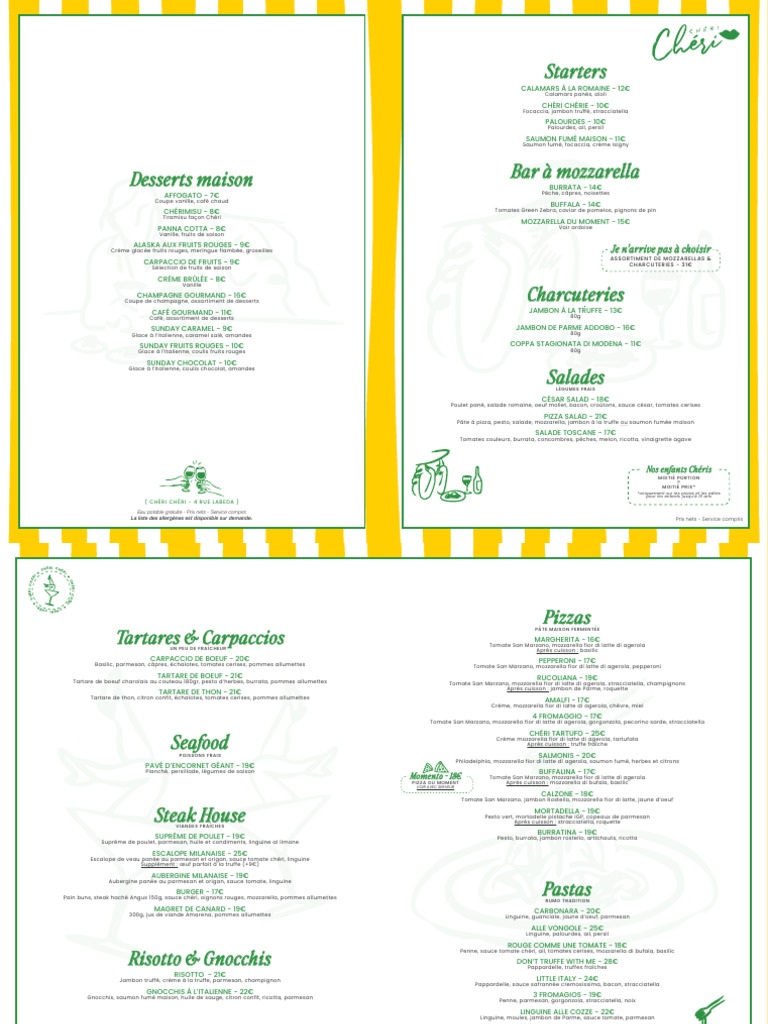 Menu Chéri Chéri: Plats et Prix | PDF | Pesto | sauce
