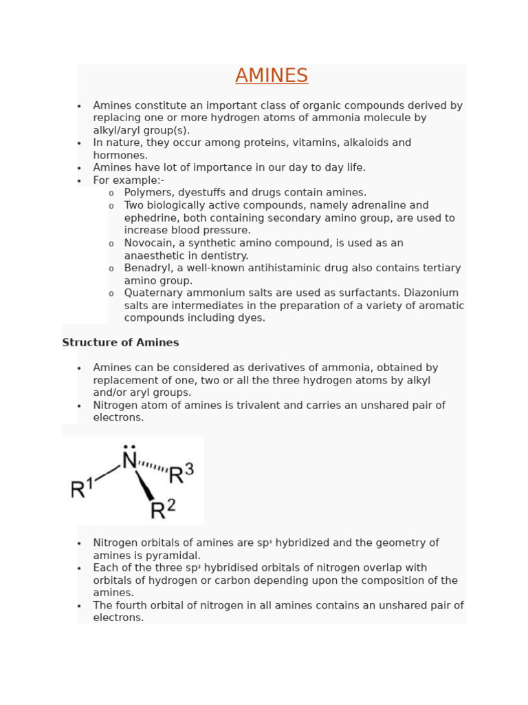 Understanding Amines: Types and Properties | PDF | Amine | Chemical ...