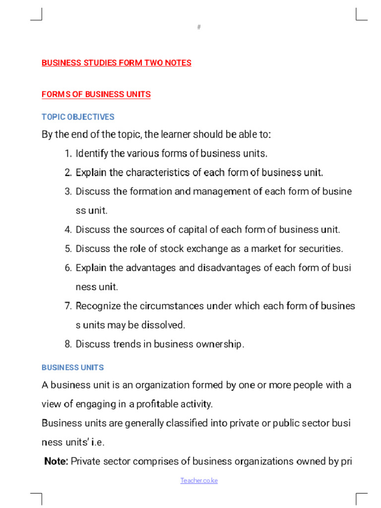 Business Studies Form 2 Phoenix | PDF