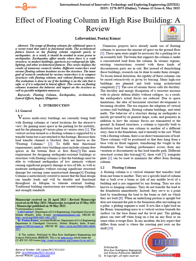Impact of Floating Columns in High-Rise Buildings | PDF | Beam ...