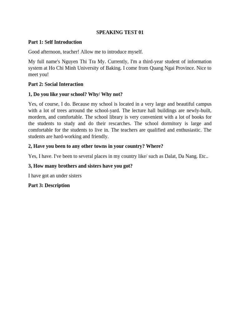 Speaking Test Self-Introduction Guide | PDF