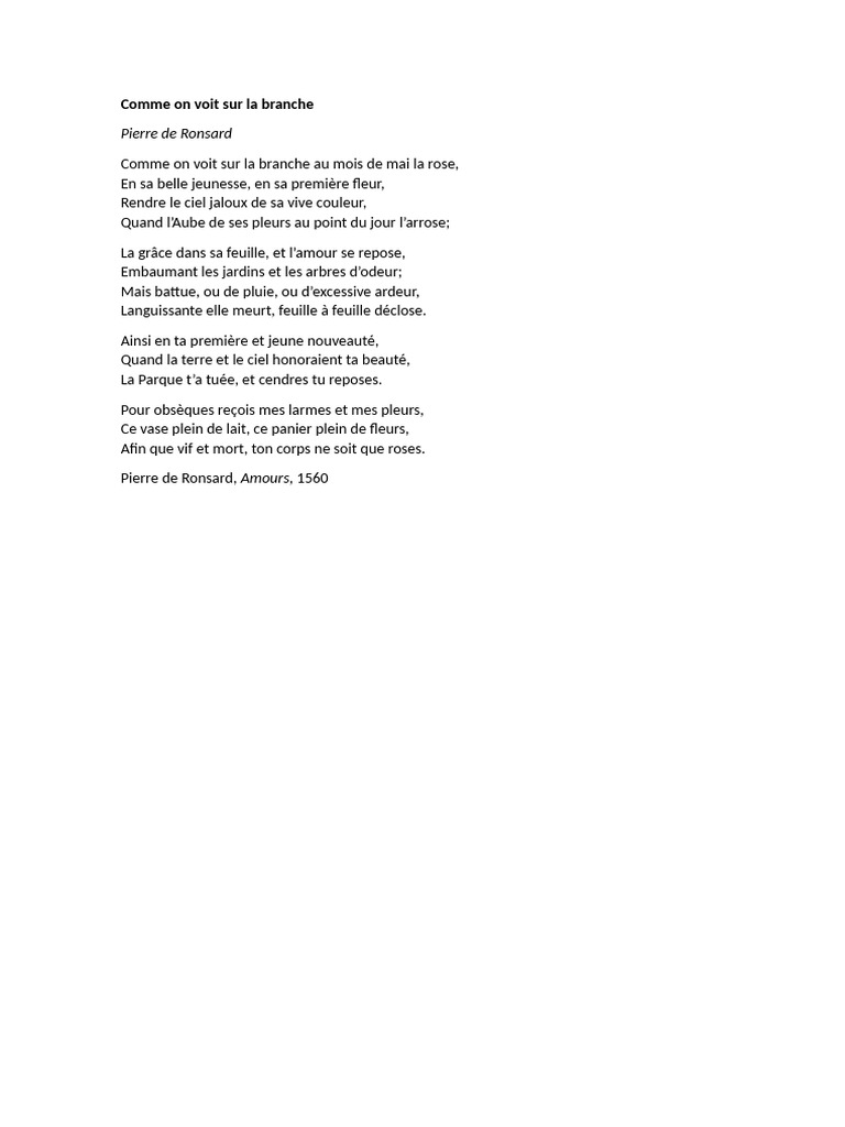 Comme On Voit Sur La Branche | PDF | Sonnets | Rime dans la poésie
