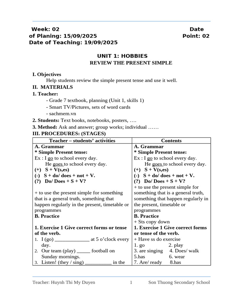 Simple Present Tense Lesson Plan | PDF | Linguistics