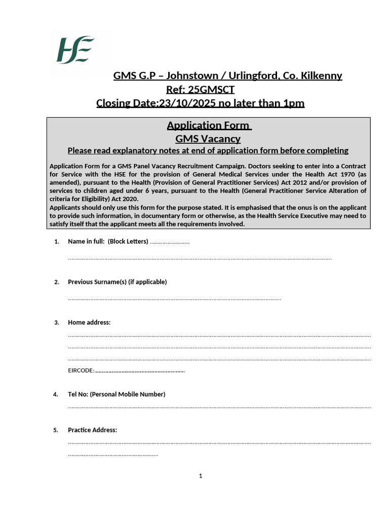 GMS Panel Vacancy Application Form | PDF | International English ...
