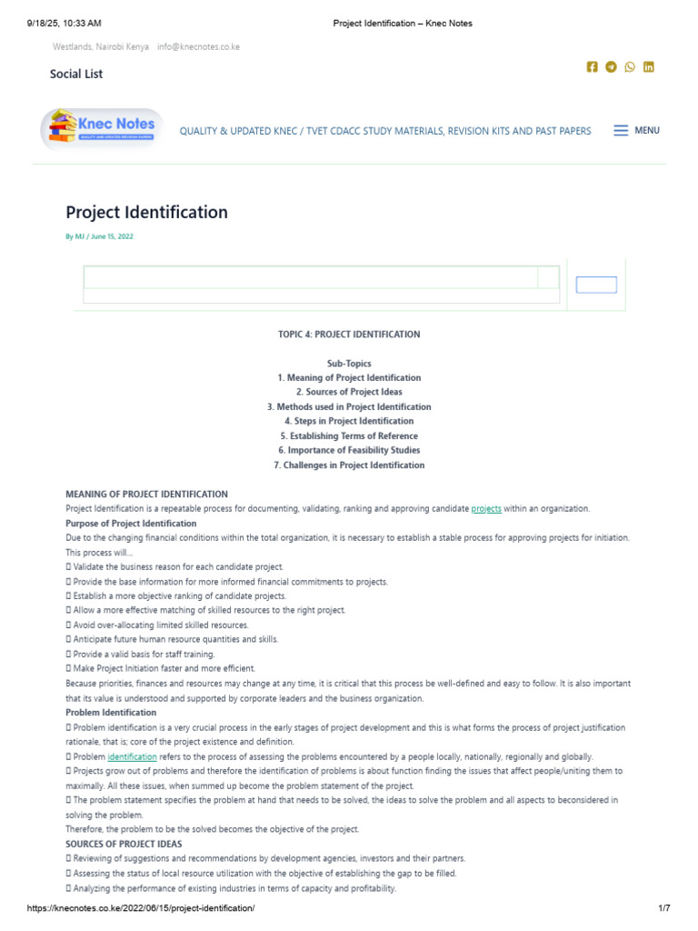 Project Identification Methods and Importance | PDF | Feasibility Study ...