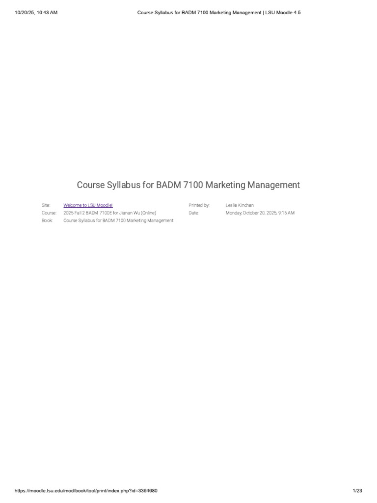 BADM 7100 Marketing Management Syllabus | PDF | Academic Dishonesty ...