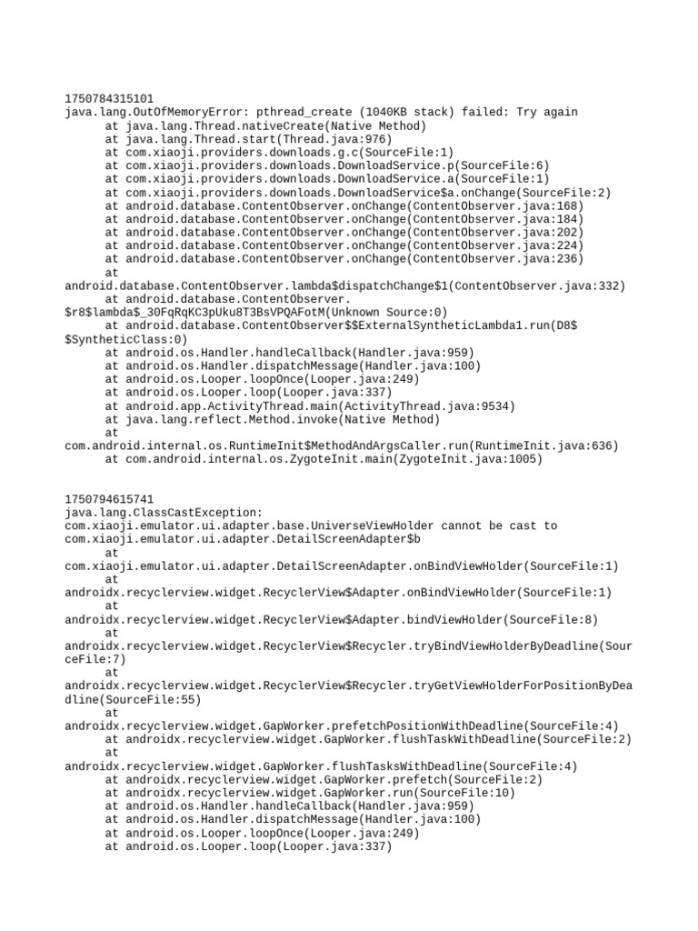 Java Error Logs: OutOfMemory & Exceptions | PDF | Java (Programming ...