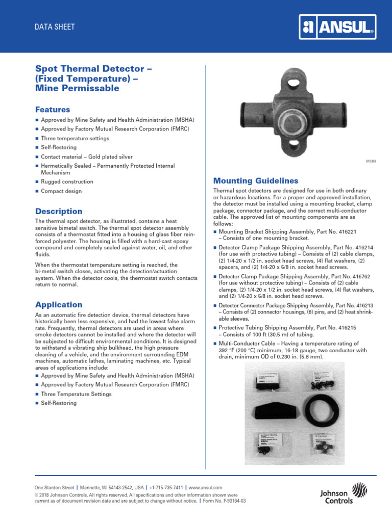 F-93164-03 Spot Thermal Detector - (Fixed Temperature) - Mine ...