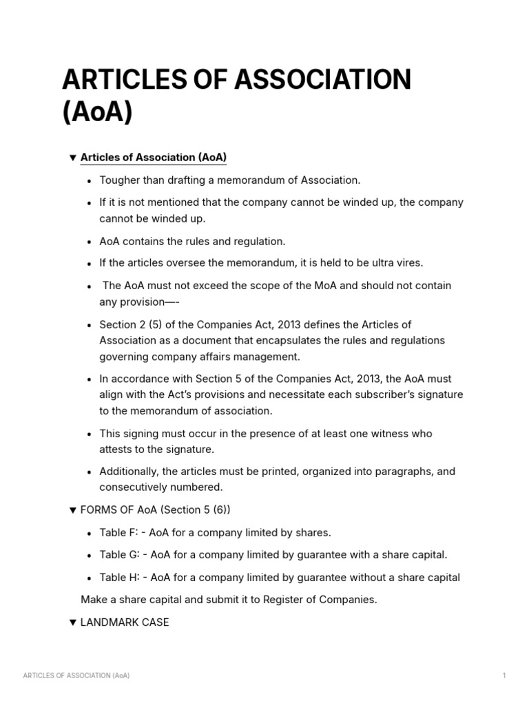 ARTICLES OF ASSOCIATION (AoA) | PDF | Articles Of Association | Business