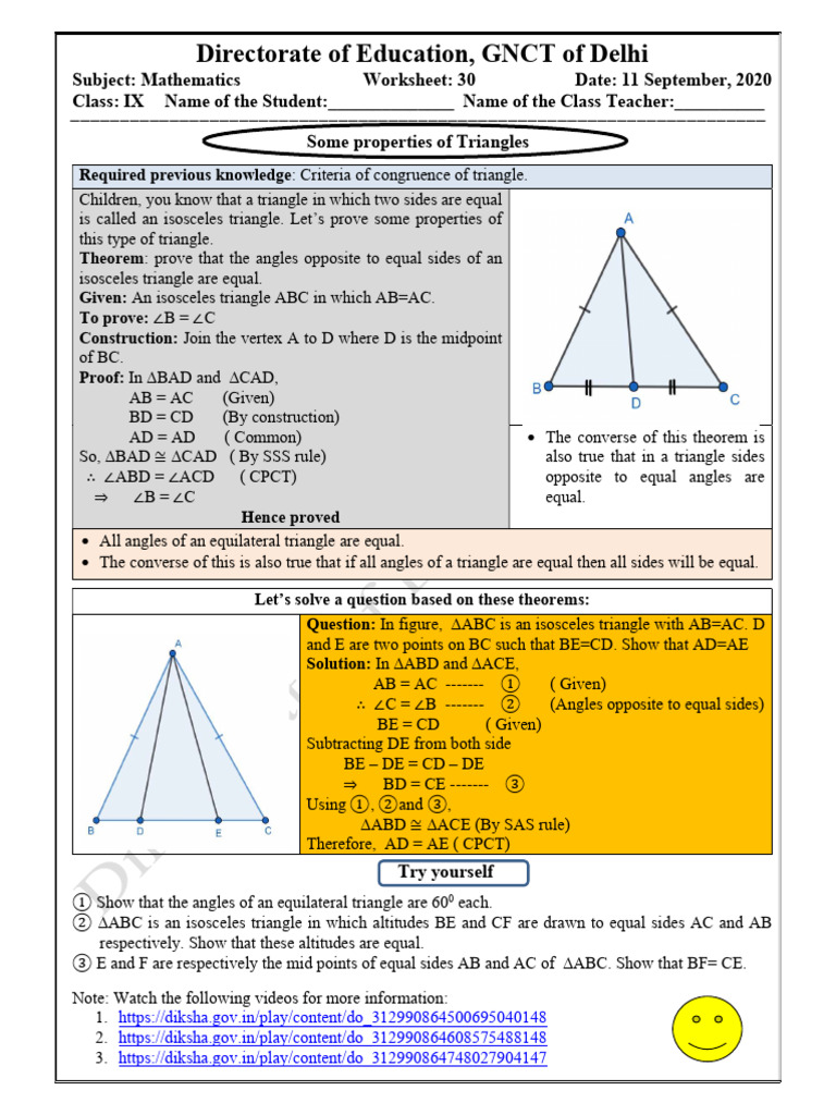Worksheet 30 | PDF | Triangle | Elementary Mathematics