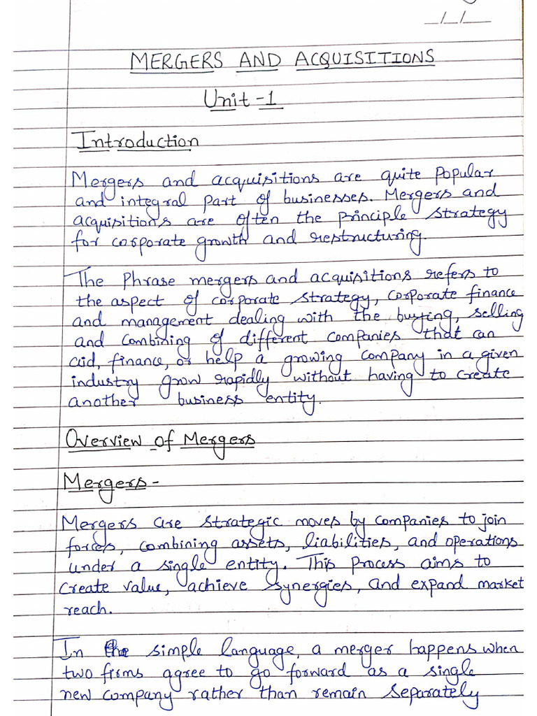 Mergers and Acquisitions Unit - 1 | PDF