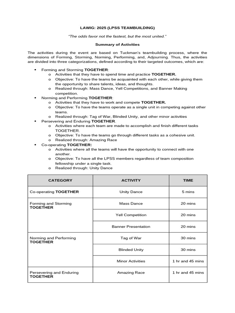 2025 LPSS Team Building Activities Guide | PDF