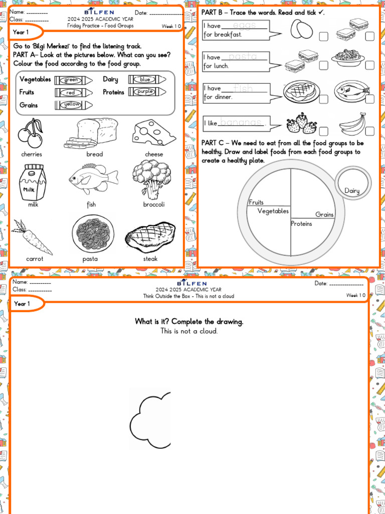 Year 1 Food Groups Activity Sheet | PDF | Foods | Cuisine