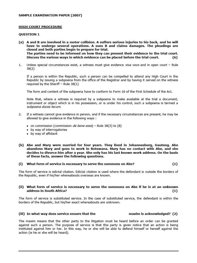 2007 High Court Procedure Exam Paper | PDF | Subpoena Duces Tecum ...