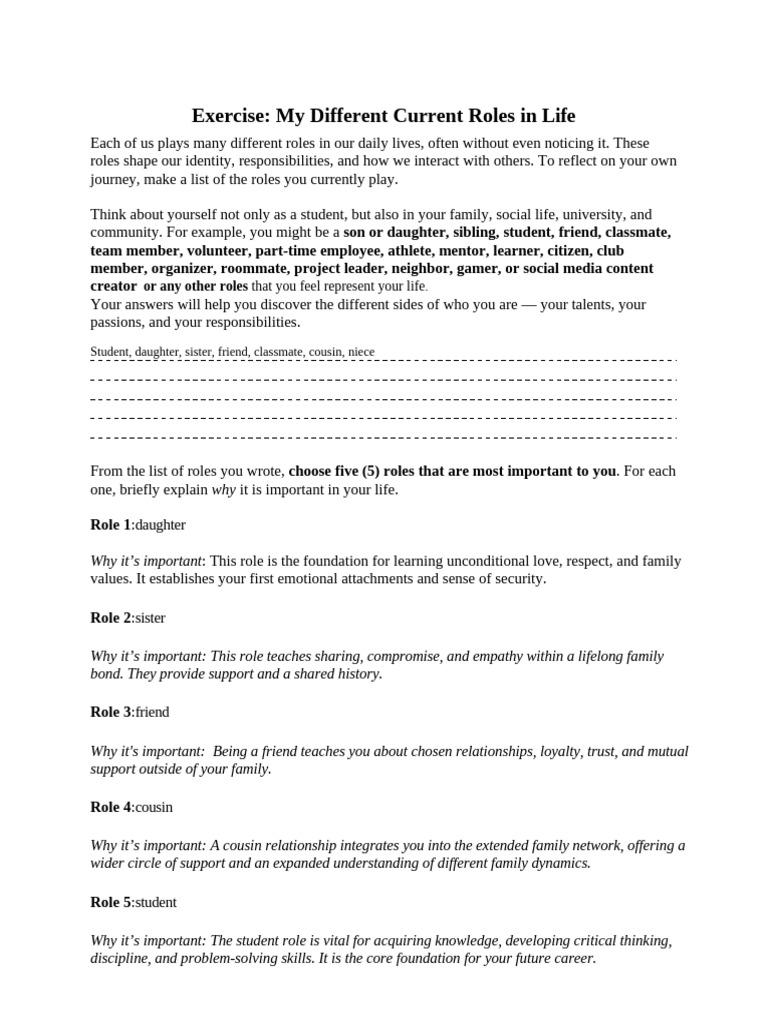 Reflecting on My Life Roles | PDF | Psychology | Psychological Concepts