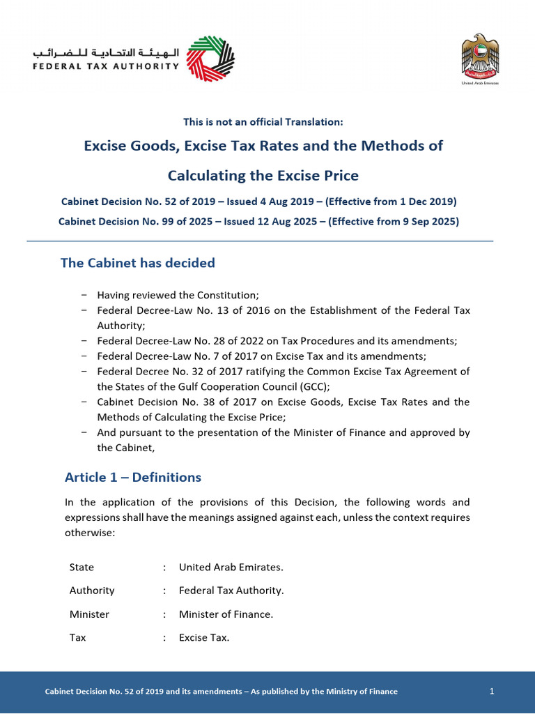 UAE Excise Tax Regulations Overview | PDF | Excise | Taxation