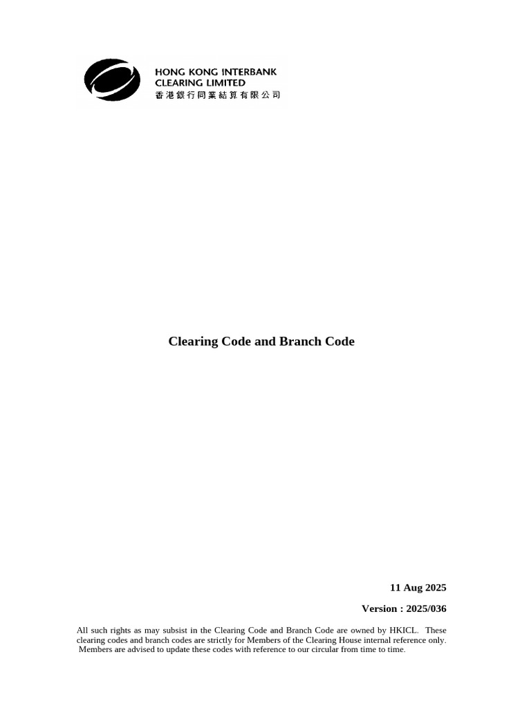 Hong Kong Clearing and Branch Codes | PDF | Banknote Issuers | South China