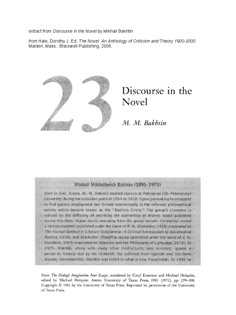 Discourse in The Novel Mikhail Bakhtin PDF General Fiction