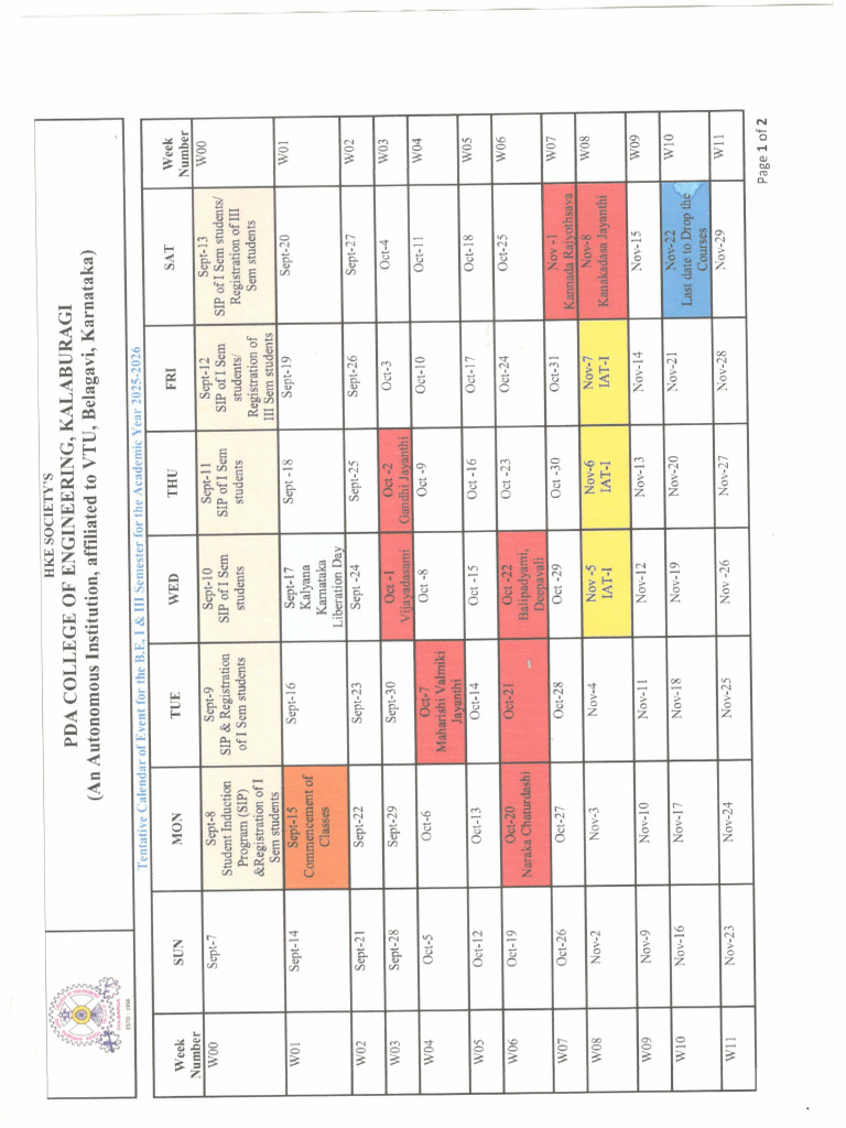 Calendar of Events 2025-26 I and III Sem Signed | PDF