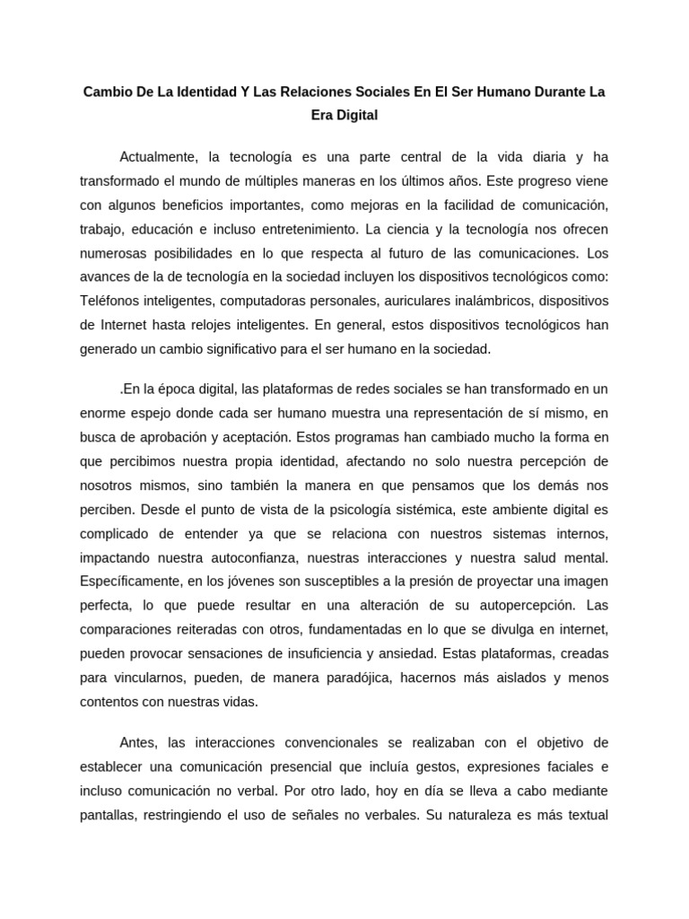 Identidad y Relaciones en la Era Digital | PDF | Comunicación | Internet
