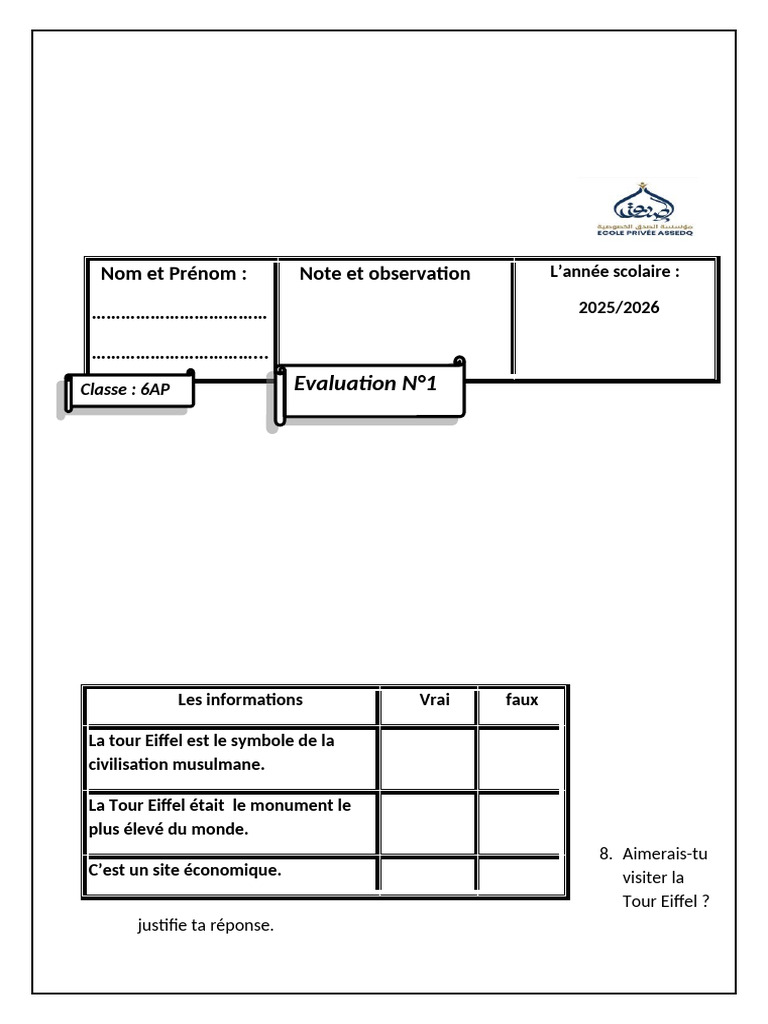 Évaluation de français 6AP : Grammaire et vocabulaire | PDF | Grammaire ...