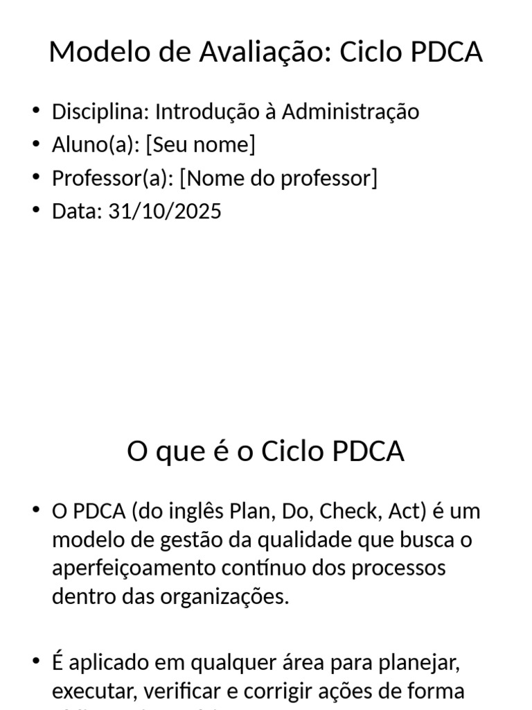 Modelo de Gestão: Ciclo PDCA | PDF