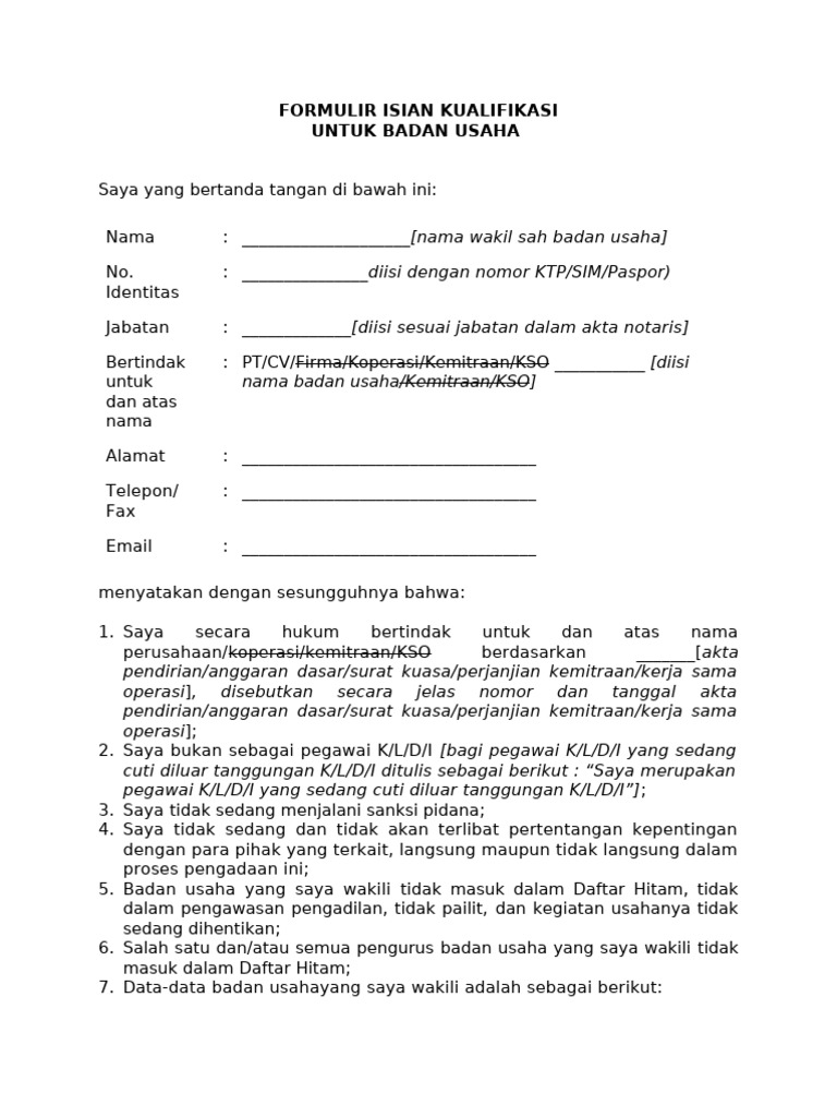 Formulir Isian Kualifikasi | PDF