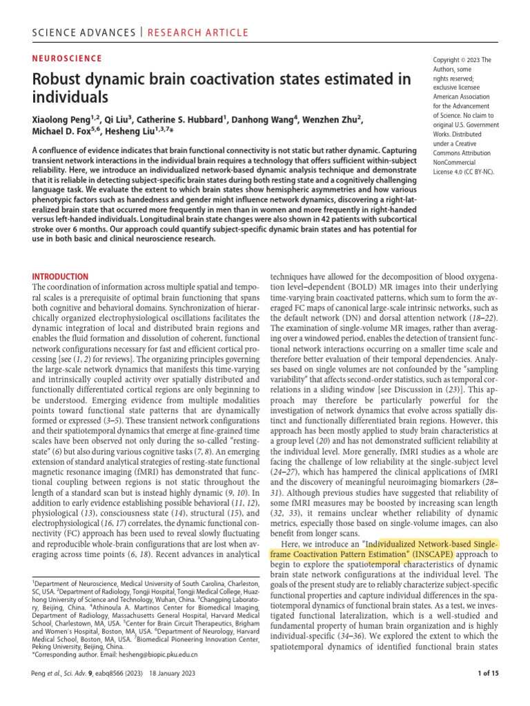 Dynamic Brain Coactivation Analysis | PDF | Functional Magnetic ...
