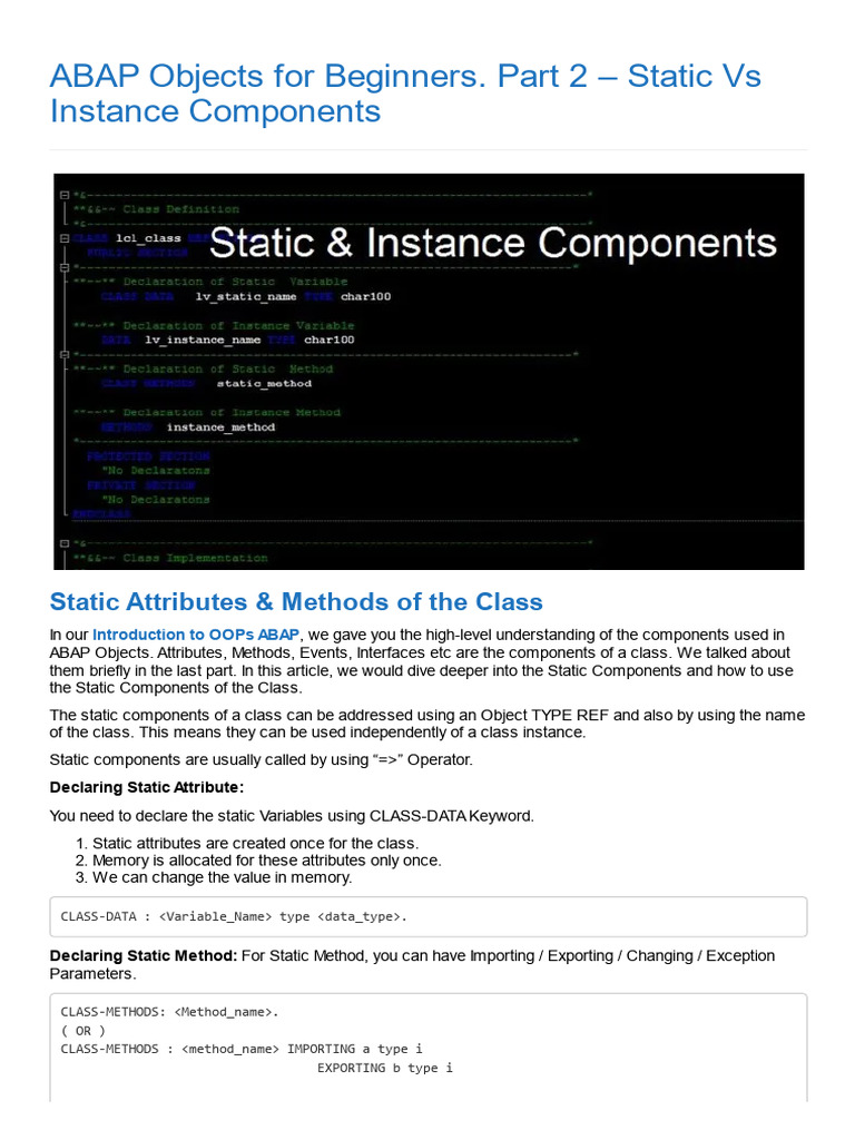 ABAP OOP: Static vs Instance Components | PDF | Class (Computer ...