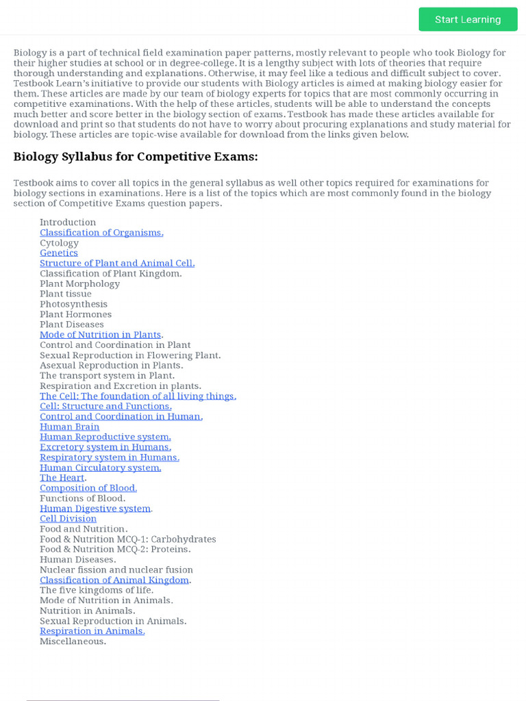 Biology For Competitive Exams - Study Notes With Diagrams, MCQs | PDF