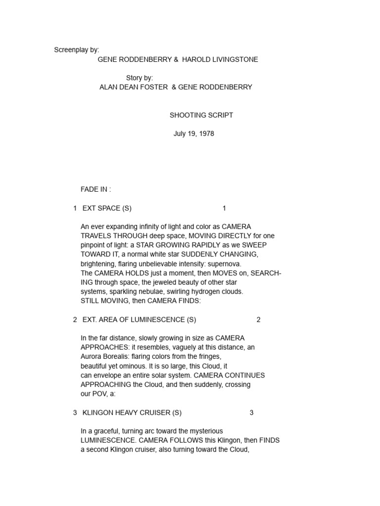 Star Trek The Motion Picture Script | PDF | Vulcan (Star Trek) | Uss ...