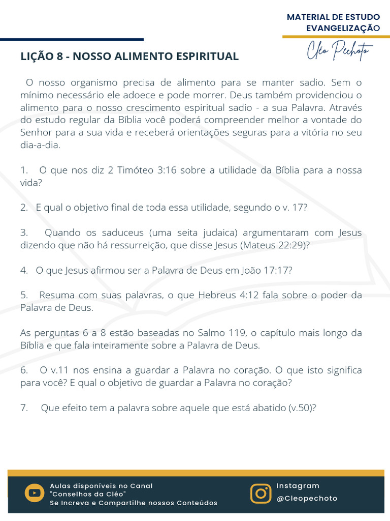 Alimento Espiritual: Estudo da Bíblia | PDF | Bíblia | Deus