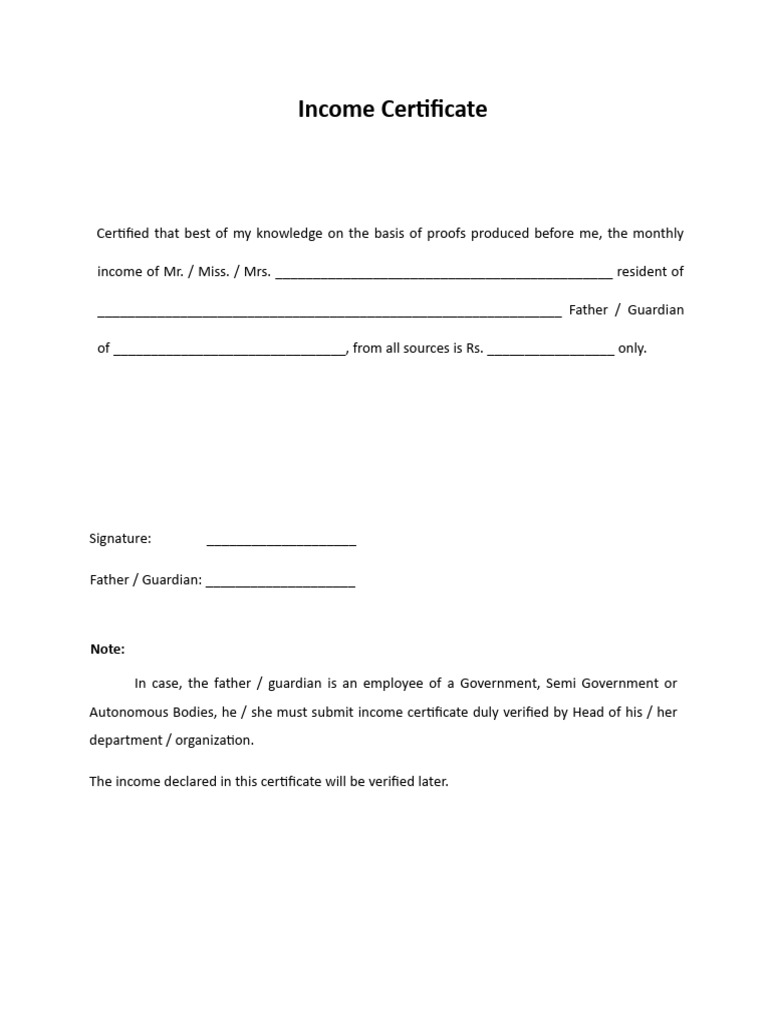 Income Certificate Template | PDF
