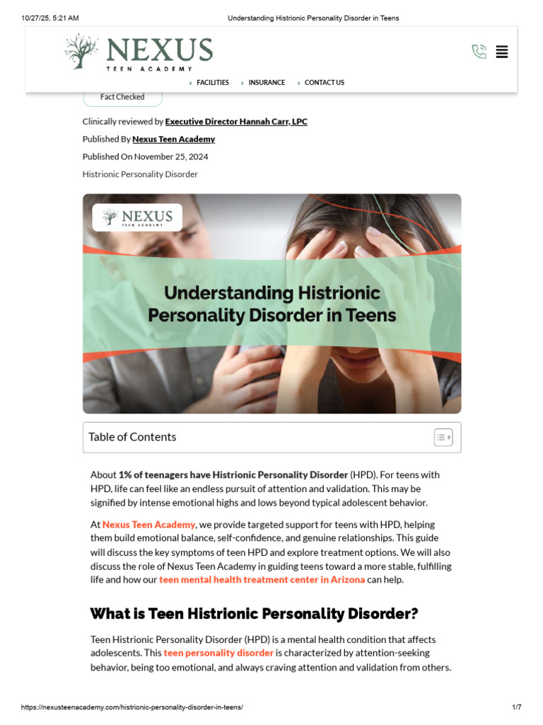 Understanding Histrionic Personality Disorder in Teens | PDF ...