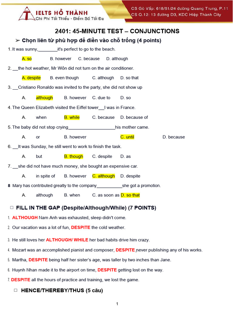 Conjunctions and Sentence Structure Exercises | PDF | Infrastructure