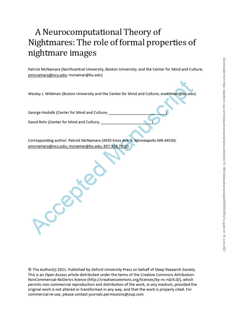 A Neurocomputational Theory of Nightmares The Role | PDF | Nightmare ...