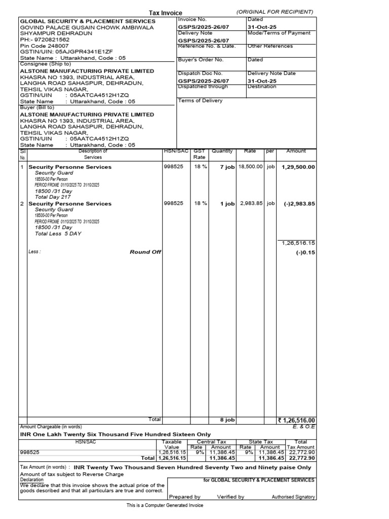 Alstone Manu Bill 07 Oct | PDF | Invoice | Taxes