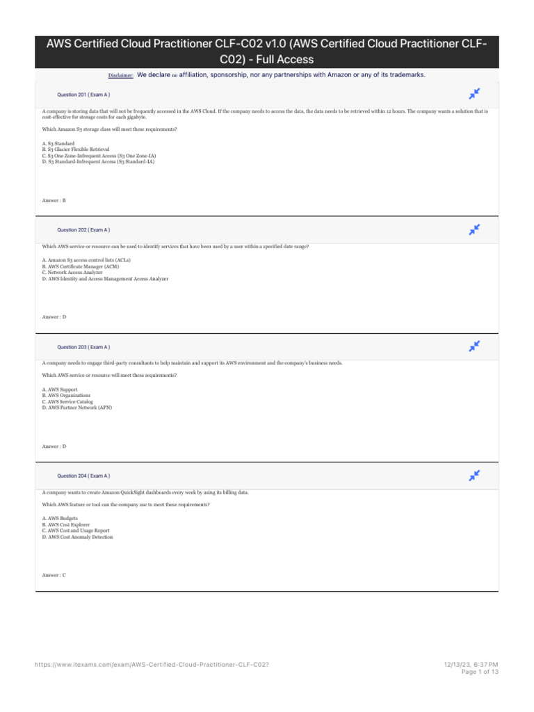 AWS Certified Cloud Practitioner CLF-C02 Exam - Free Questions and ...