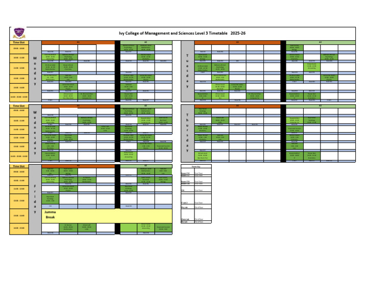Ivy College 2025-26 Timetable | PDF