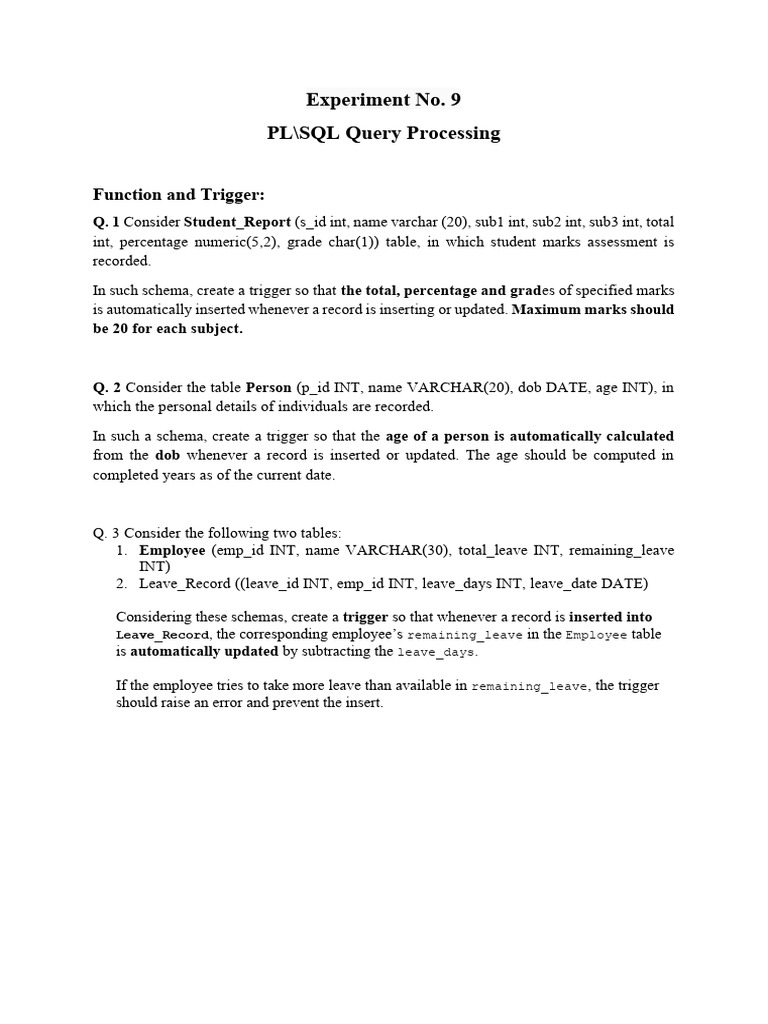 Experiment No. 9 - PLSQL-A1 | PDF | Integer (Computer Science) | Databases