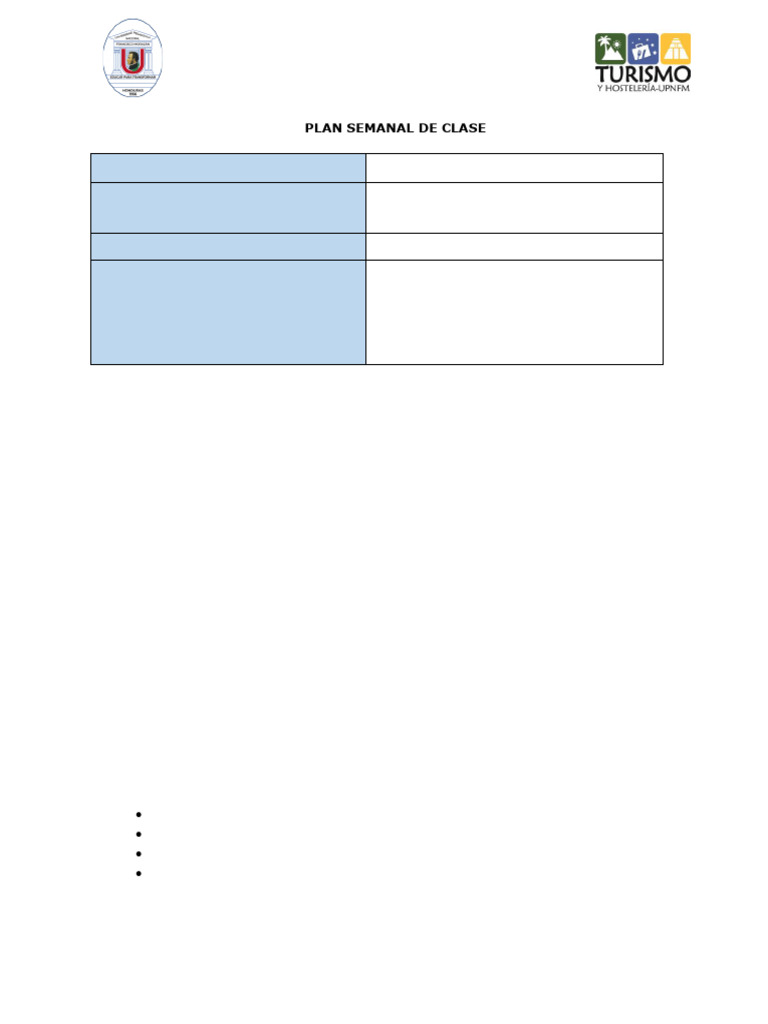 Ejemplo de Plan Semanal de Clase | PDF | Hotel